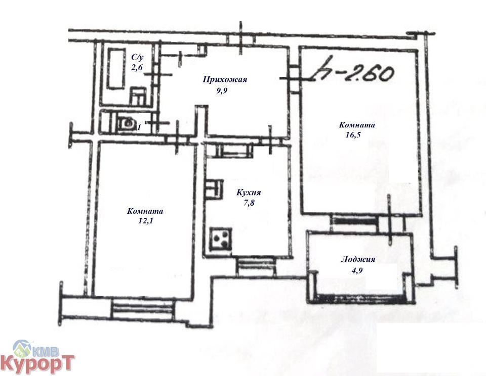 Продаём 2-комнатную квартиру в Кисловодске, район Въезда (пр.Победы). Расположена на 2 этаже 9-эт.панельного дома 1990 года постройки, общая пл. -54,8; полезная -49,9; комнаты 16,5 и 12,1; кухня -7,8. Квартира без перепланировок, комнаты изолированные, санузел раздельный, застеклённая лоджия (5 кв.м